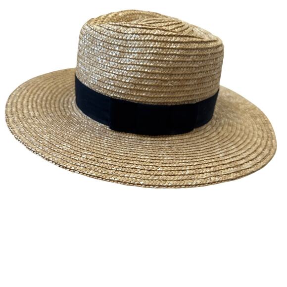 BRIXTON Joanna Wheat Straw  Hat Black Ribbon Size Medium